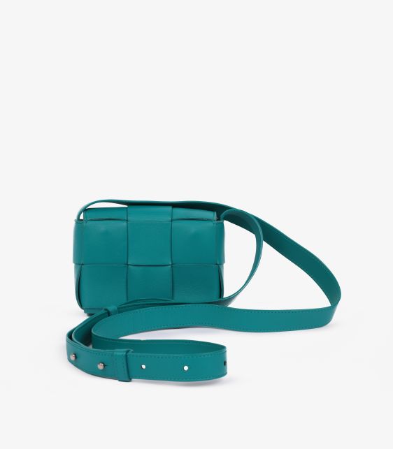 Teal Maxi Intrecciato Woven Calfskin Leather Candy Cassette