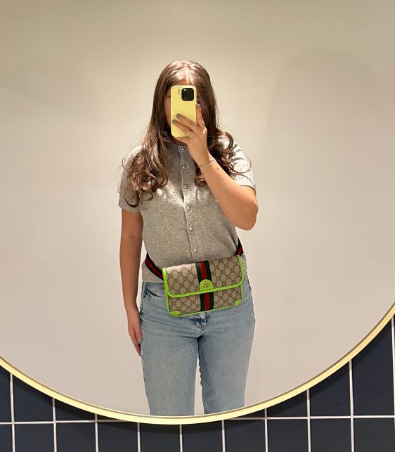 Beige GG Supreme Coated Canvas & Neon Green Pigskin Leather Small Ophidia Belt Bag