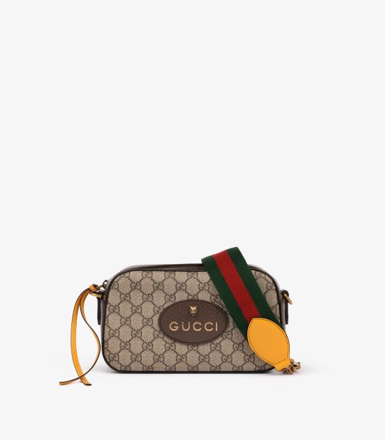 Beige GG Supreme Coated Canvas, Brown & Yellow Pigskin Leather Web Neo Vintage Small Messenger