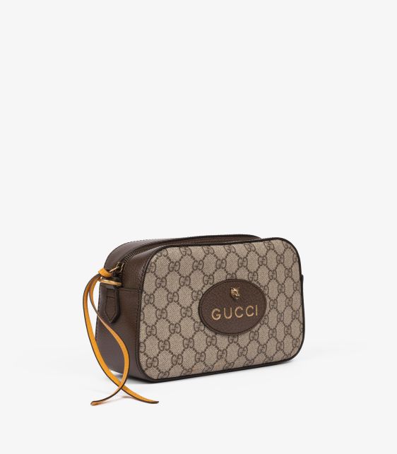 Beige GG Supreme Coated Canvas, Brown & Yellow Pigskin Leather Web Neo Vintage Small Messenger