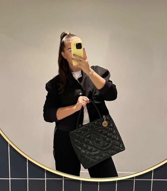 Black Quilted Caviar Leather Vintage Medallion Tote
