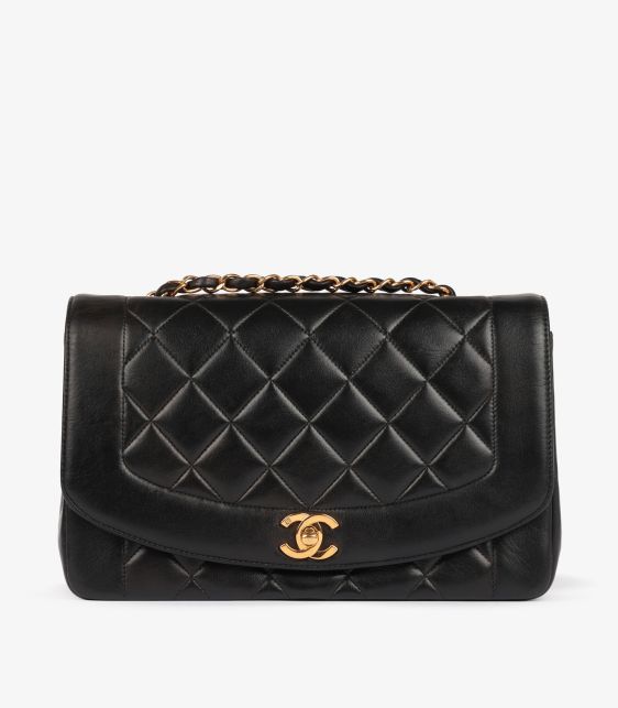 Black Quilted Lambskin Vintage Medium Diana Classic Single Flap Bag
