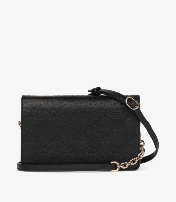 Black GG Grainy Calfskin Leather GG Emblem Wallet-on-Chain