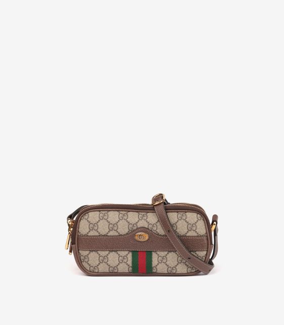 GG Supreme Coated Canvas & Brown Pigskin Leather Web Ophidia Triple Zip Mini Bag