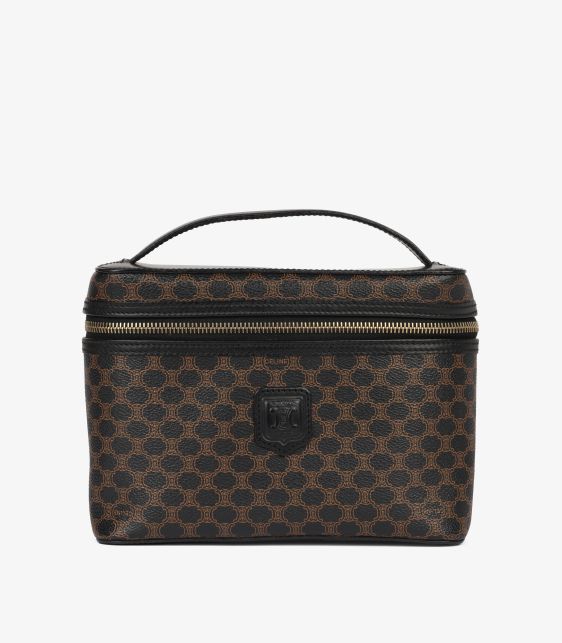 Brown Macadam Monogram Coated Canvas & Black Calfskin Leather Vintage Top Handle Vanity Case