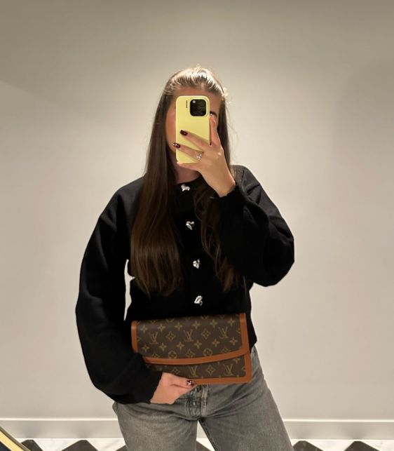 Brown Monogram Coated Canvas & Calfskin Leather Vintage Pochette Dame GM