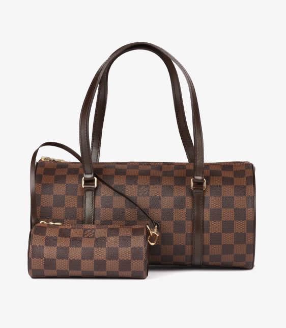 Damier Ebene Coated Canvas & Brown Calfskin Leather Vintage Papillon 30 with Pouch