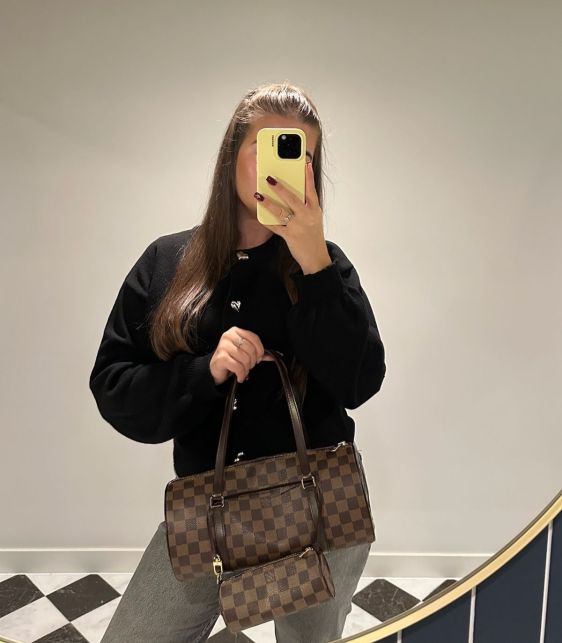 Damier Ebene Coated Canvas & Brown Calfskin Leather Vintage Papillon 30 with Pouch