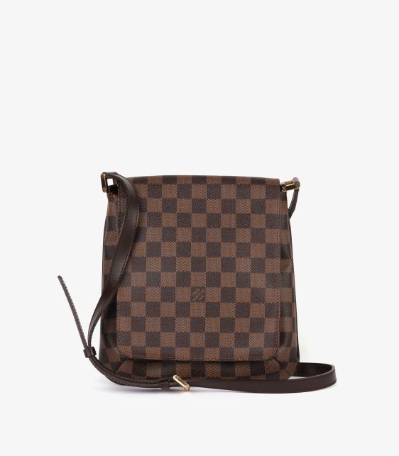 Damier Ebene Coated Canvas & Brown Calfskin Leather Vintage Musette Salsa Crossbody