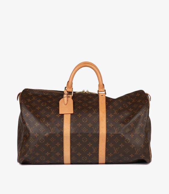 Brown Monogram Coated Canvas & Vachetta Leather Vintage Keepall 50
