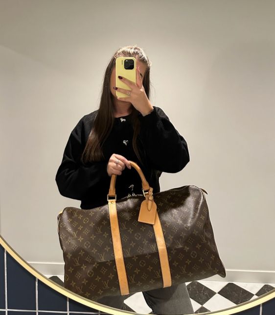 Brown Monogram Coated Canvas & Vachetta Leather Vintage Keepall 50