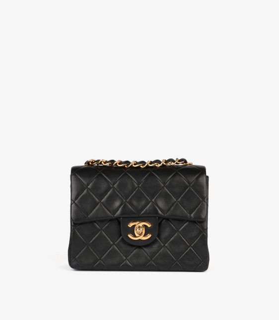 Black Quilted Lambskin Vintage Square Mini Flap Bag