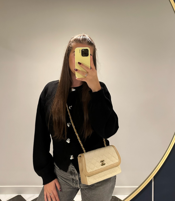 Beige Quilted Jersey Fabric & Lambskin Leather Small Classic Single Flap Bag with Wallet