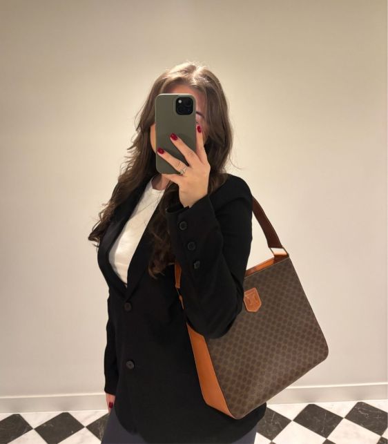 Brown Macadam Coated Canvas & Calfskin Leather Vintage Shoulder Bag