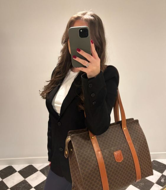 Brown Macadam Coated Canvas & Calfskin Leather Vintage Shoulder Tote