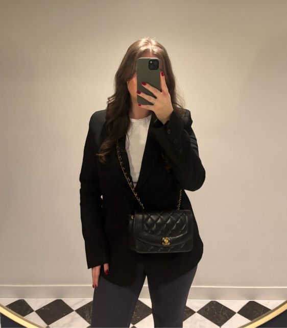 Black Quilted Lambskin Leather Vintage Small Diana Classic Single Flap Bag
