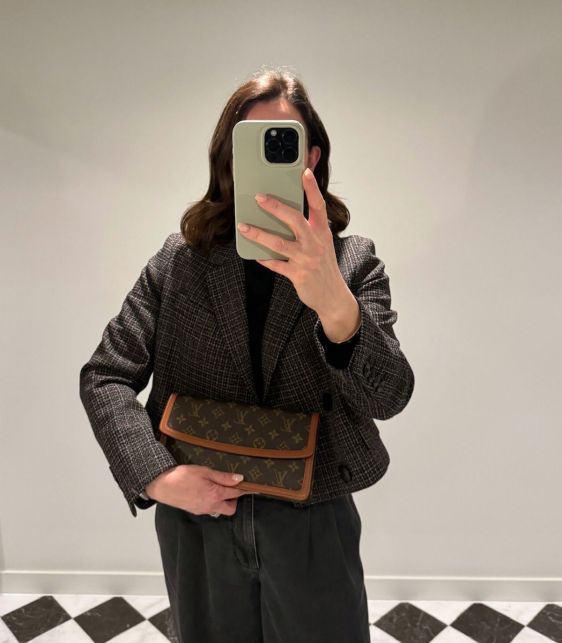 Brown Monogram Coated Canvas & Calfskin Leather Vintage Pochette Dame GM