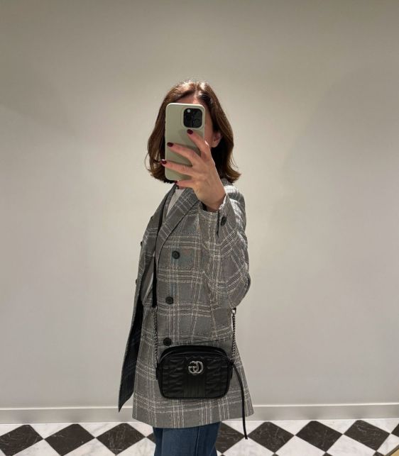 Black Quilted Calfskin Leather GG Marmont Mini Camera Bag