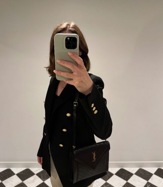 Black Quilted Lambskin Leather Gaby Envelope Satchel