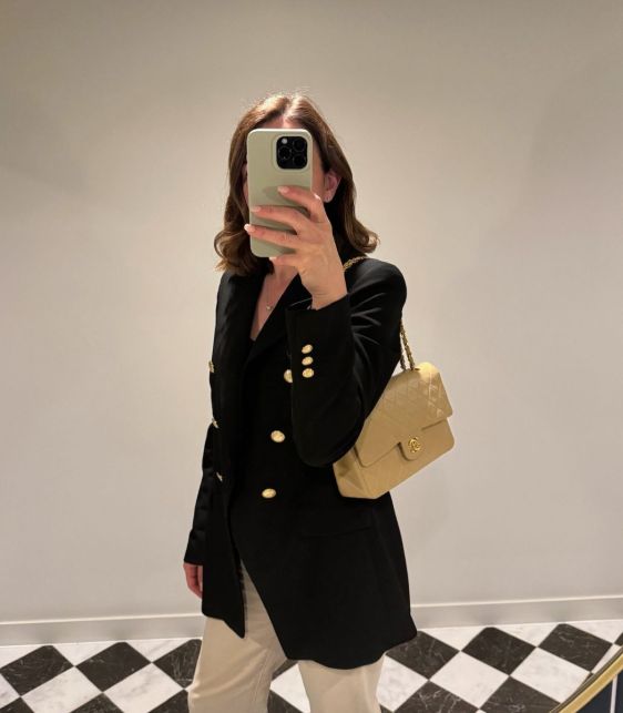 Beige Quilted Lambskin Leather Vintage Medium Classic Double Flap Bag