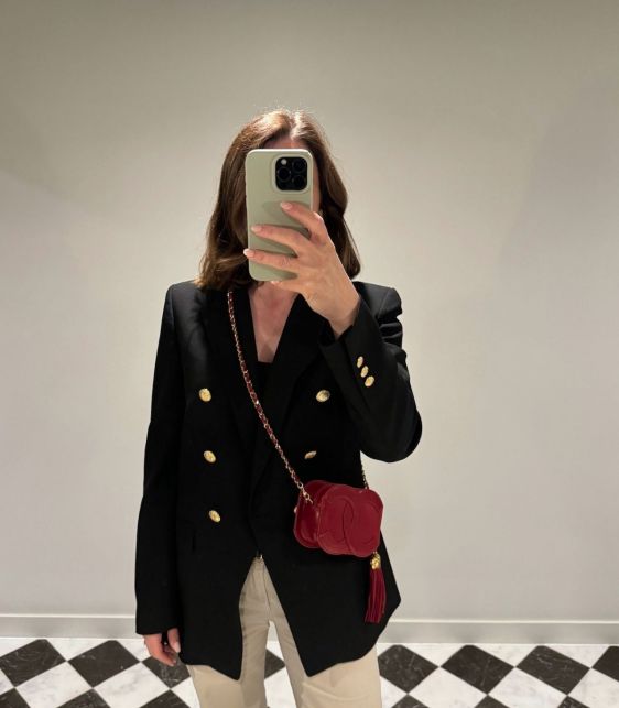 Red Lambskin Leather Vintage Micro Fringe Timeless Shoulder Bag