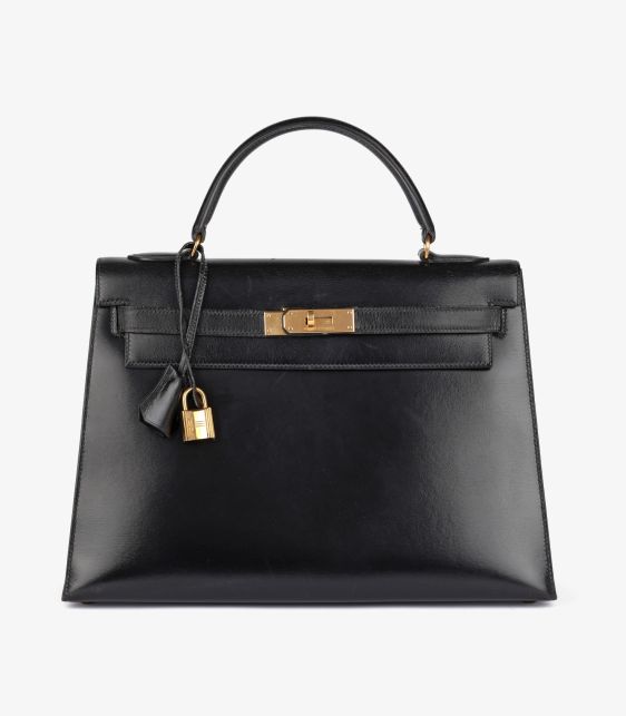 Black Box Calf Leather Vintage Kelly 32cm Sellier