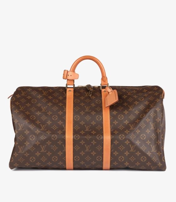 Brown Monogram Coated Canvas & Vachetta Leather Vintage Keepall 55