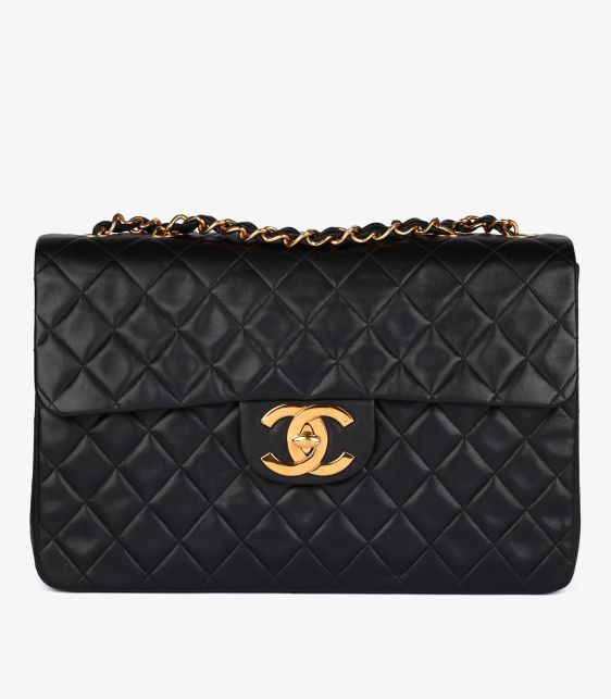 Black Quilted Lambskin Vintage Maxi Jumbo XL Classic Single Flap Bag