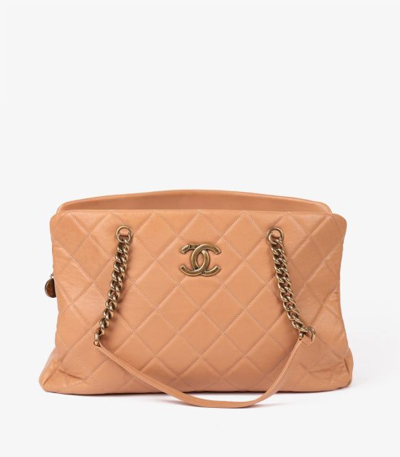 A Pre-Loved Chanel Warm Beige Quilted Calfskin Leather Crown Shoulder Tote from Xupes