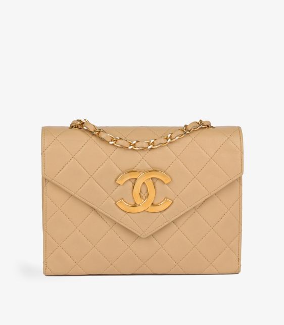 Beige Quilted Lambskin Vintage Mini Classic Single Flap Bag