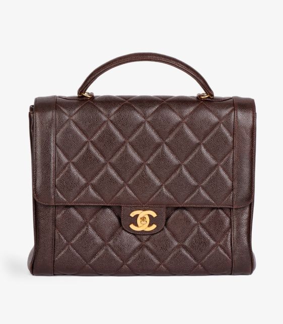 Chocolate Brown Quilted Caviar Leather Vintage Classic Kelly