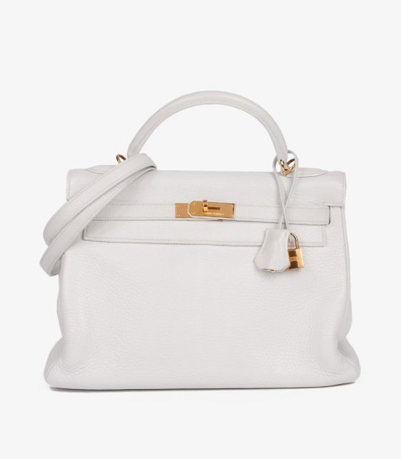 A Pre-Loved Hermès White Clemence Leather Vintage Kelly 32cm Retourne from Xupes