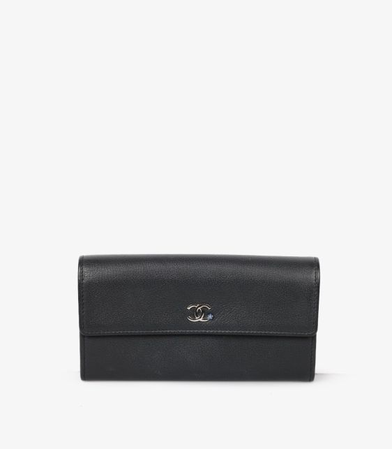 Navy Goatskin Leather La Pausa Classic Long Wallet