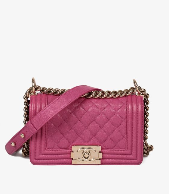 Fuchsia Quilted Shiny Caviar Leather Small Le Boy