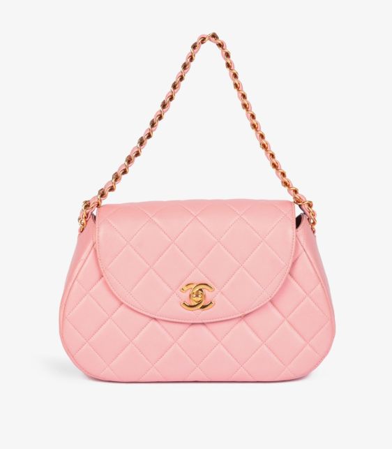 Pink Quilted Lambskin Leather Small Top Handle Classic Single Flap Bag