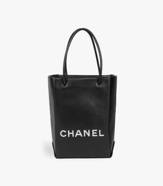 Black & White Lambskin Mini Shopping Bag Tote