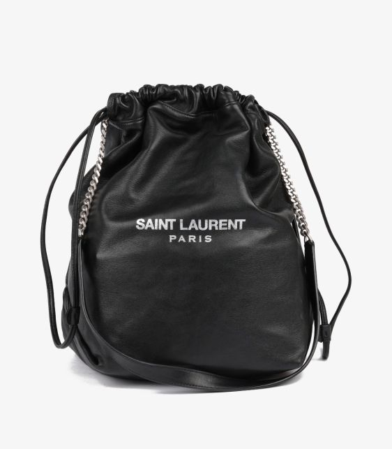 Black Lambskin Teddy Bucket Bag with Pouch