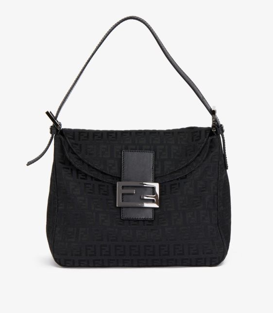 A Pre-Loved Fendi Black Zucca Canvas & Calfskin Leather Vintage Mama Baguette from Xupes