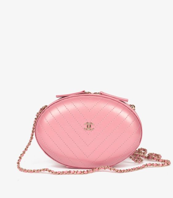 Pink Chevron Quilted Aged Shiny Calfskin Leather La Pausa Classic Evening Bag