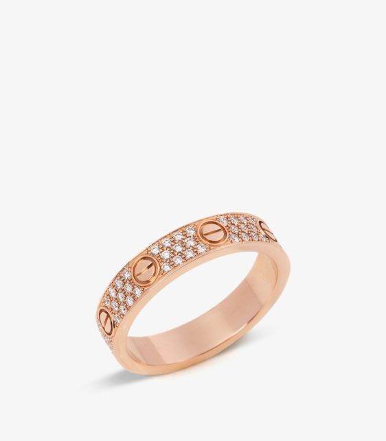 Pave Diamond 18ct Rose Gold Medium Love Wedding Band Ring