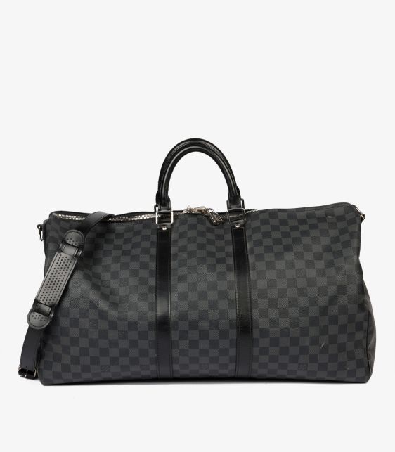 Graphite Monogram Damier Coated Canvas & Black Calfskin Leather Keepall 55 Bandoulière