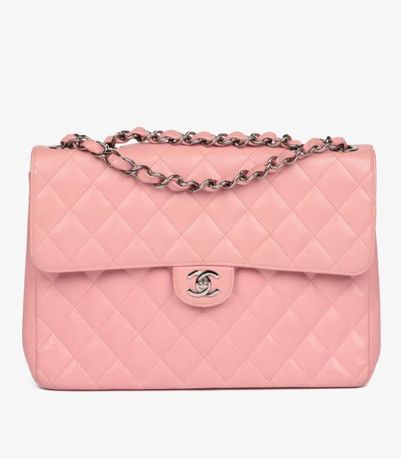 Pink Quilted Caviar Leather Vintage Jumbo Classic Single Flap Bag