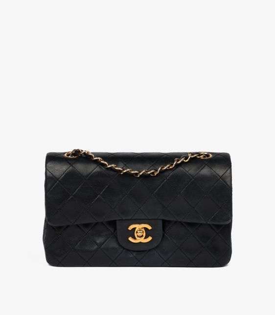 Chanel Black Quilted Lambskin Vintage Small Classic Double Flap Bag