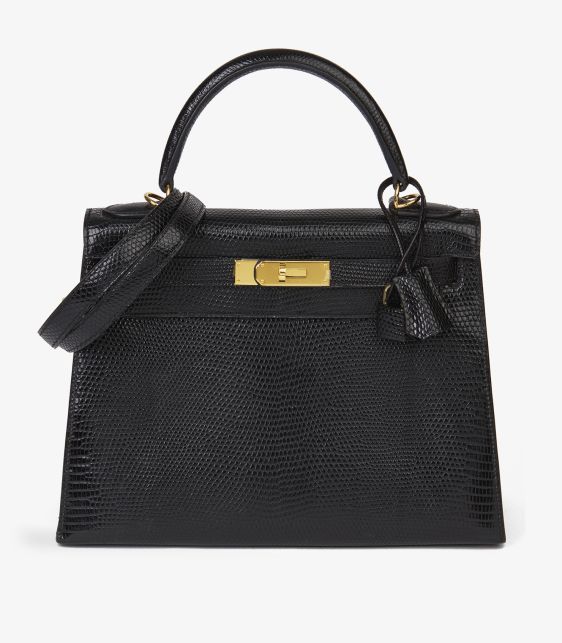 Black Lizard Leather Vintage Kelly 28cm Sellier