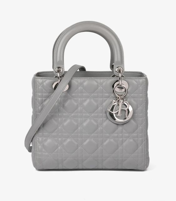 Grey Cannage Quilted Lambskin Medium Lady Dior
