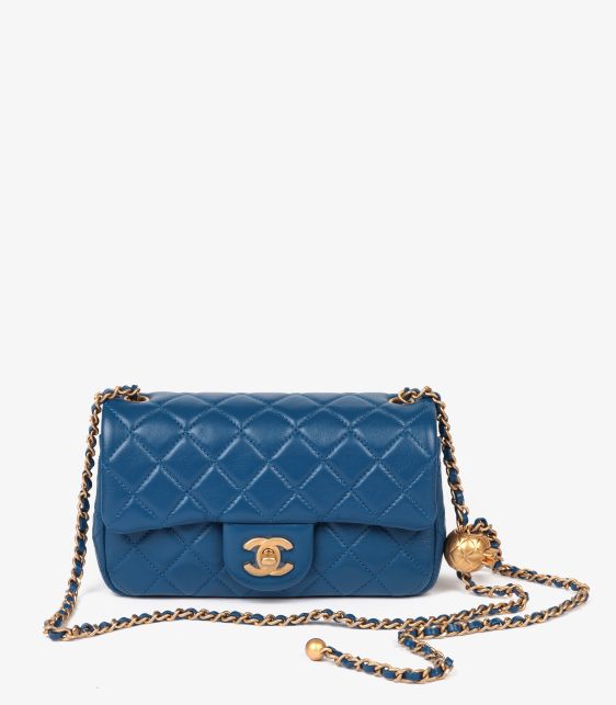 Royal Blue Quilted Lambskin Coco Crush Rectangular Mini Flap Bag