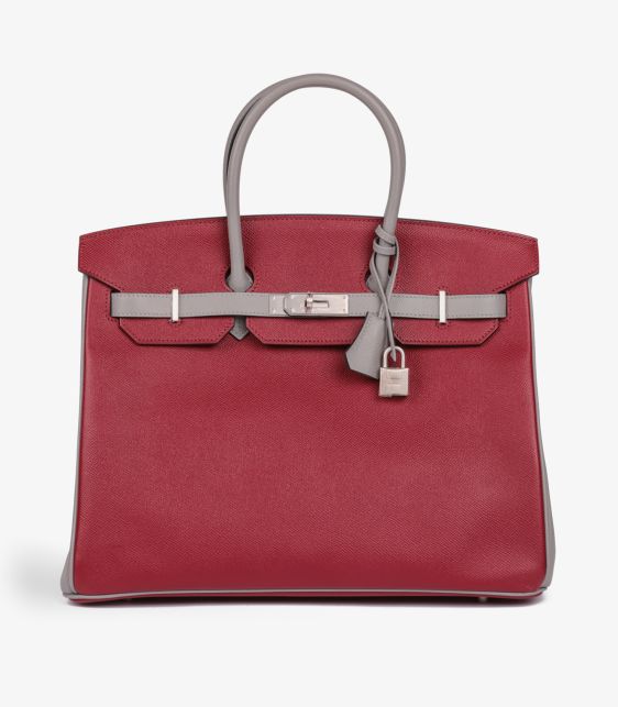 Hermès Rouge Grenat & Gris Mouette Epsom Leather HSS Special Order Birkin 35cm Retourne