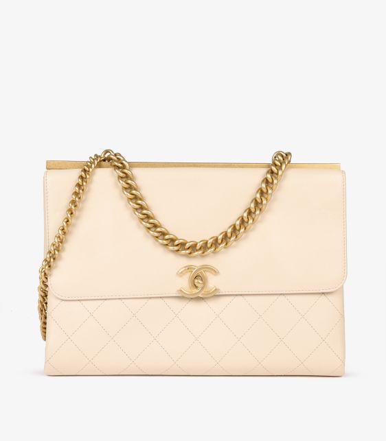 Beige Smooth & Quilted Calfskin Leather Small Coco Luxe Top Handle Flap Bag