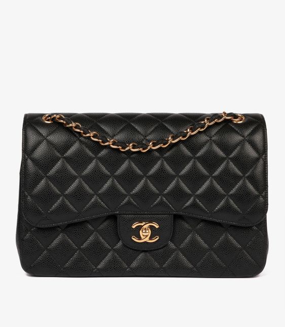 Black Quilted Caviar Leather Jumbo Classic Double Flap Bag