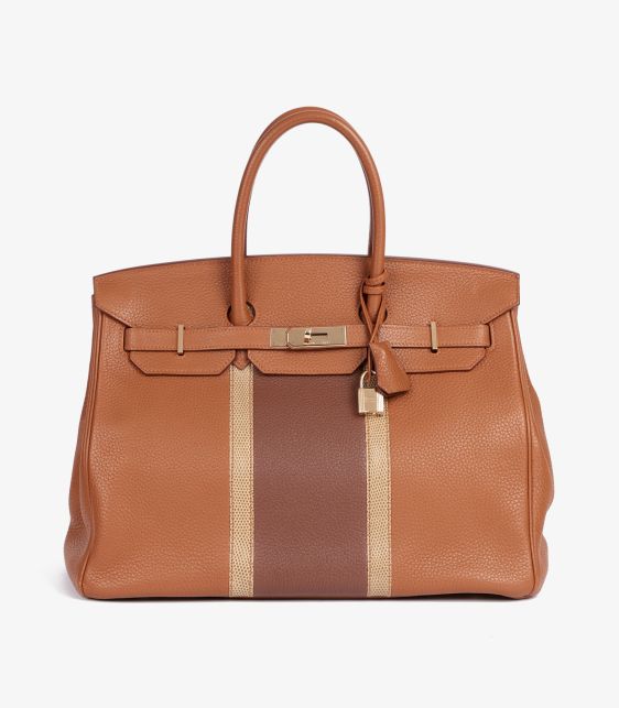 Gold, Marron d'Inde Clemence Leather & Ficelle Lizard Leather Club Birkin 35cm Retourne
